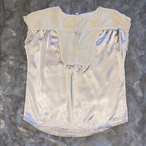 Mélissa Nepton Mixed Media Satin & Gauze V- Neck Top - Cream - XS